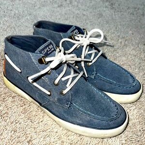 Sperry Top Sider Boots Womens 7.5 Pier Crest Chukka Blue Fabric Ankle